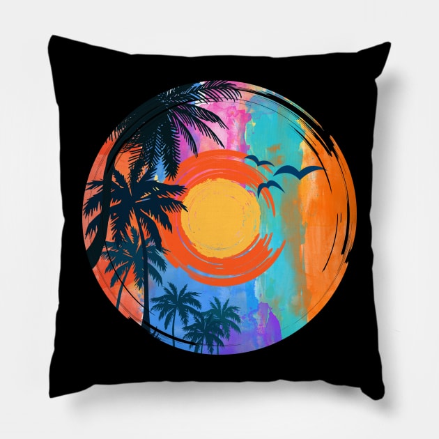 Colorful Beach Sunset Summer Design Pillow by busines_night