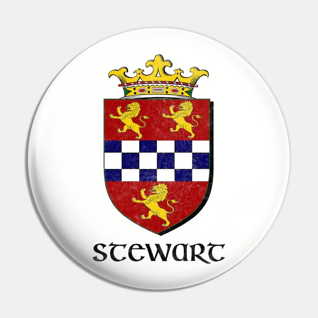 Stewart Name / Faded Style Family Crest Coat Of Arms Design Pin by feck!