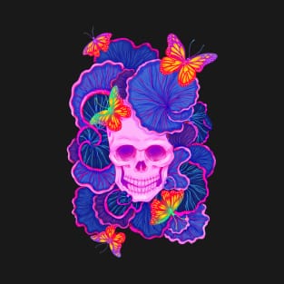 Monarch Skull: Monarch butterflies on hot pink skull T-Shirt