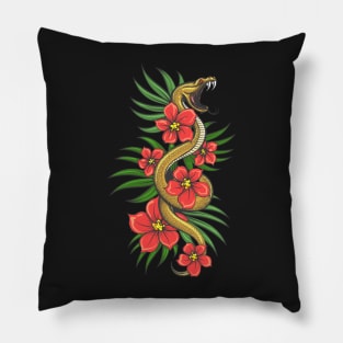 Crawling Snake with flowers and grass Leaves. Pillow