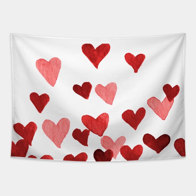 Valentine’s Day Watercolor Hearts – red Tapestry by wackapacka