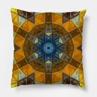 Mosaic Mandala Flower Yellow and Blue Pillow