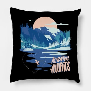 Lets start the adventure scenic wild outdoors mountain landscape Pillow