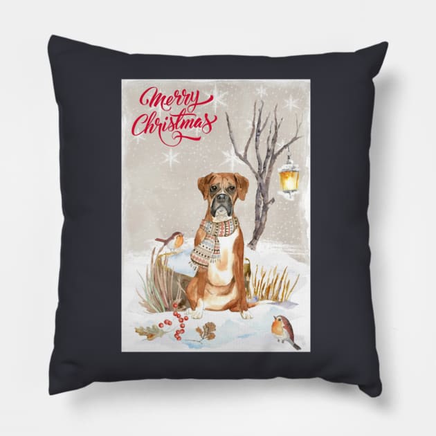 Boxer Dog Merry Christmas Santa Dog Pillow by Puppy Eyes