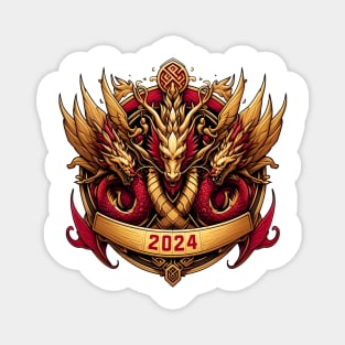 Wooden Gold Red Dragon 2024 Magnet