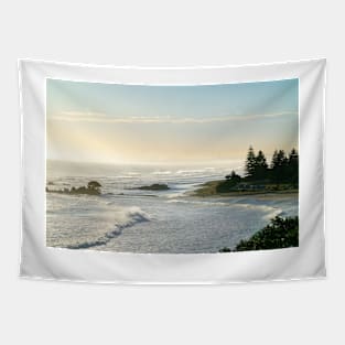 Hazy atmosphere caused by Cyclone Cody's large waves and swells at Mount Maunganui, New Zealand. Tapestry