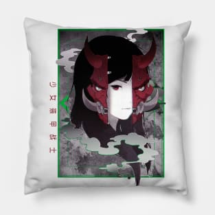 Samurai Demon Mask Girl Vaporwave Cyberpunk Pillow