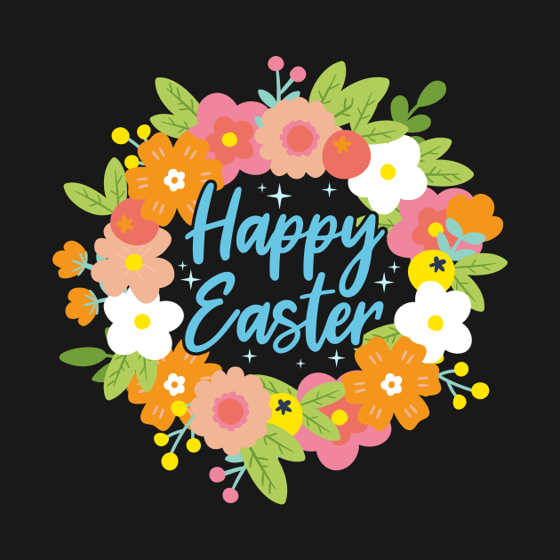 Happy Easter Cute Floral Wreath Easter Flowers by Alinutzi