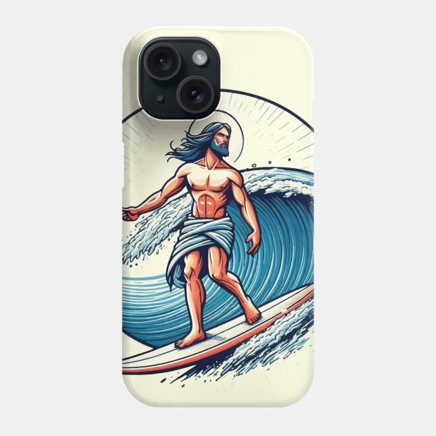 Funny Jesus Christ On Surfboard Phone Case by TomFrontierArt