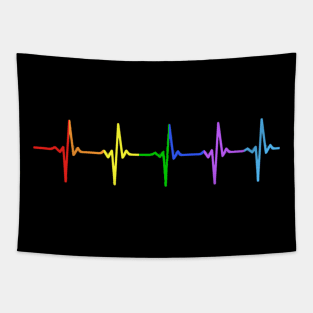 Gay Pride LGBT Rainbow Heartbeat Tapestry