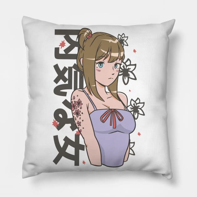 Anime Shy Girl P R t shirt Pillow by LindenDesigns