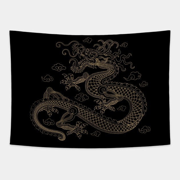 Gold Chinese Dragon Tapestry by MaiKStore