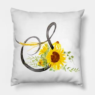 letter S calligraphy sunflower watercolor Pillow