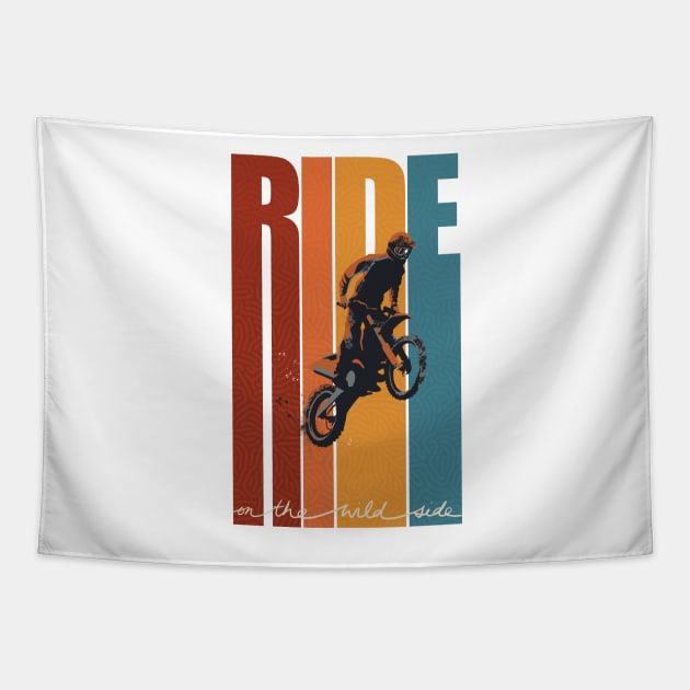 Motorcross Retro Ride On The Wild Side poster Tapestry by SFDesignstudio