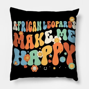 African Leopards Make Me Happy Groovy Retro Vintage Style Pillow