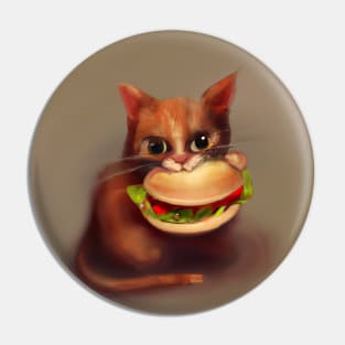 Cat eating Burger Pin