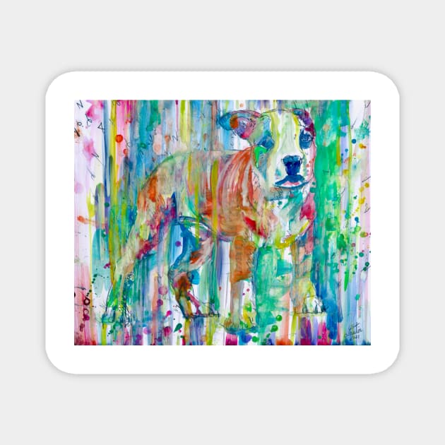 PUPPY PIT BULL STANDING - watercolor portrait Magnet by lautir