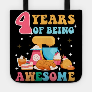 4 Years Of Being Awesome Tee 4th Baking Birthday Gift Leopard Girl Birthday Tee Baking Party Outfit Tote