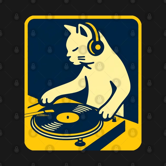 Cat DJ on the turntables by Delicious Art