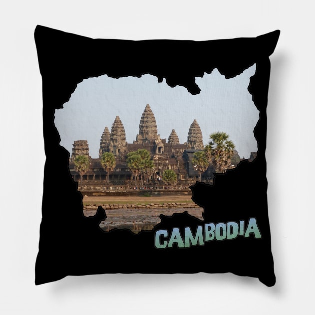 Cambodia Outline with Angkor Wat Pillow by gorff