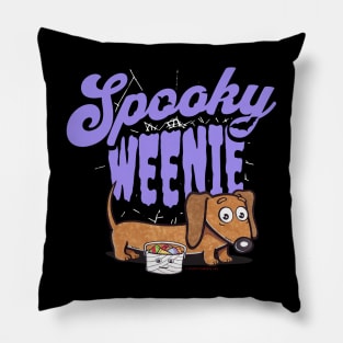 Funny Cute spooky weenie Doxie Dachshund with candy from Halloween trick or treats tee Pillow