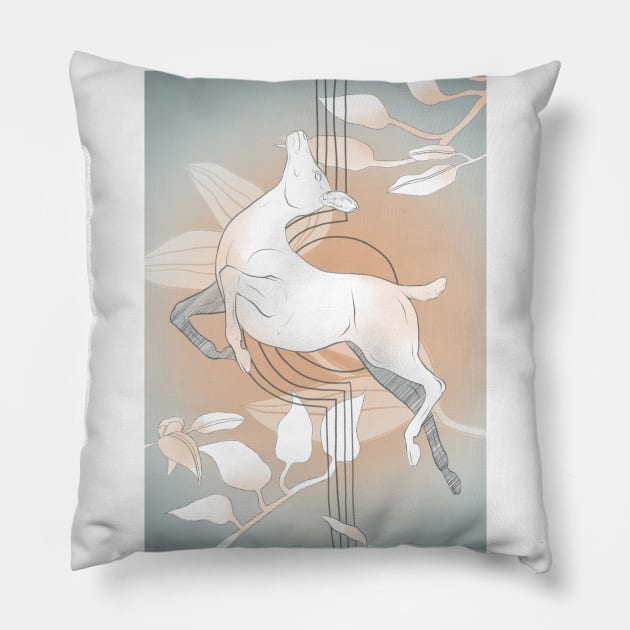 Deer Abstract Sketch Poster Pillow by Taisiia