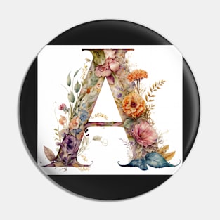 Floral Garden Watercolor Monogram Letter A Pin