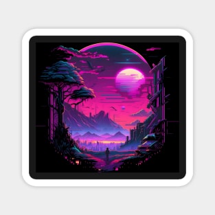 Retrofuturistic synthwave cyberpunk explorer Magnet