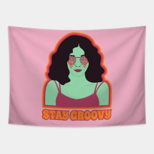 Cool Girl says Stay Groovy Tapestry