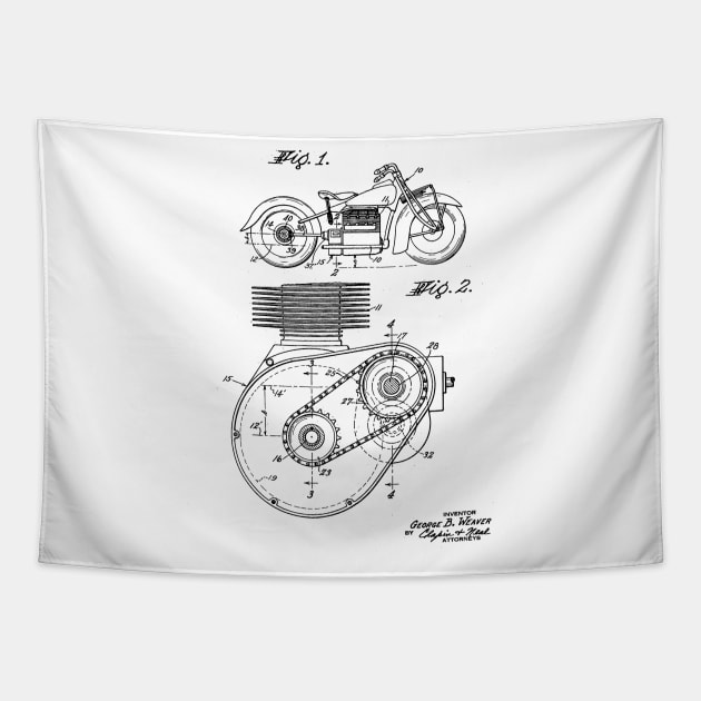Shaft Drive For Motorcycles Vintage Patent Drawing Tapestry by TheYoungDesigns