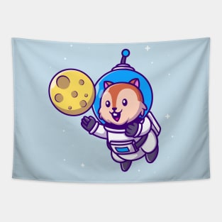 Cute Squirrel Astronaut With Moon Cartoon Tapestry