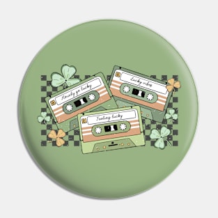 Lucky Shamrocks Cassette Tapes Checkered St Patricks Day Pin