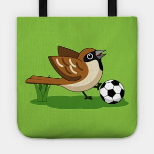 Cute Cartoon Sparrow Playing Soccer Tote