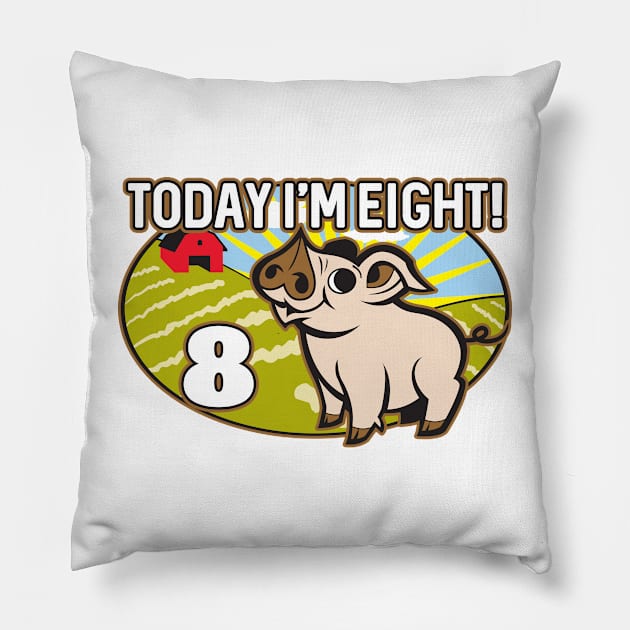 Kid's 8th Birthday T-Shirt Today I'm Eight! Cute Pig Pillow by CoffeeandTeas