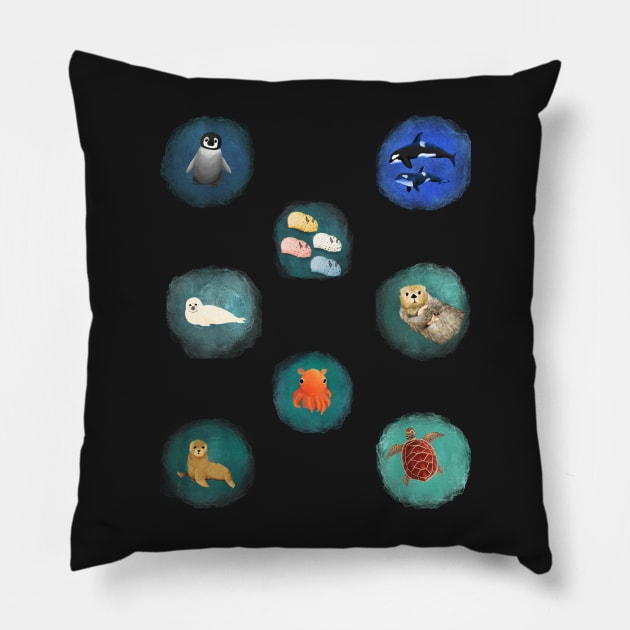 Sea Life 1 - Watercolor Print Pillow by FernheartDesign