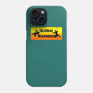 Global Warming - Typography, Two Window Cleaners Wiping Away The Word, Hot Orange Background Phone Case