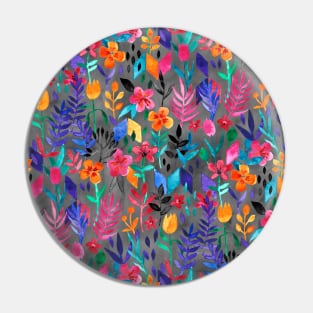 Popping Color Painted Floral on Grey Pin