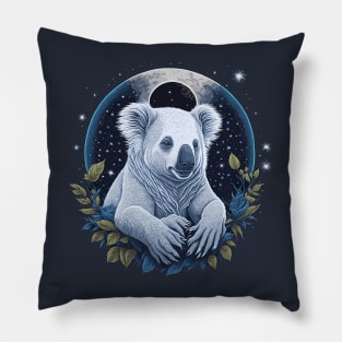 White Koala Bear at Night Time Pillow