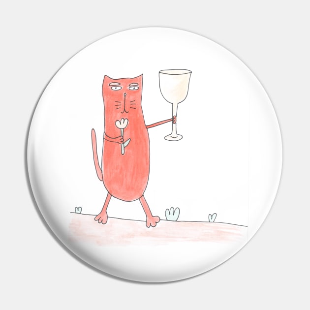 Cat congratulates on the holiday. Celebration, anniversary. Great event. Glass and flower. Watercolor illustration humorous. Humor, fun design modern Pin by grafinya