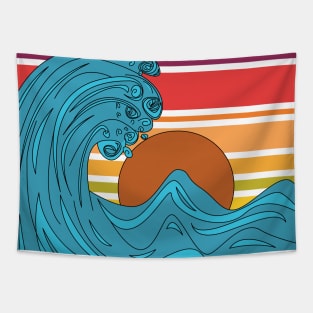 Big summer wave, retro style, high wave of the ocean, summer lovers gift, retro sunset Tapestry