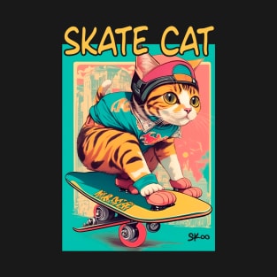 Skate Cat Vintage Tee, Funny Retro Animals on Skateboards T-Shirt