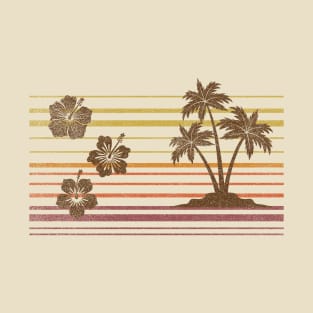 Palm Tree Vintage Style Striped Tropical Beach Retro 70s T-Shirt