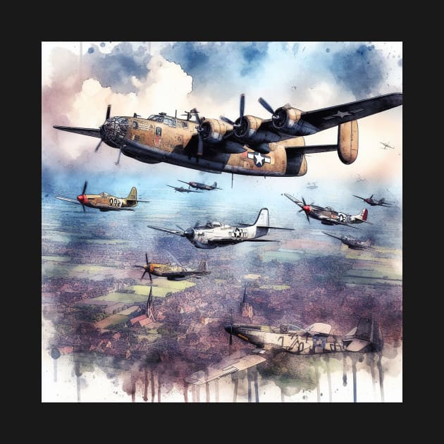 Fantasy illustration of WWII aircraft in battle by WelshDesigns