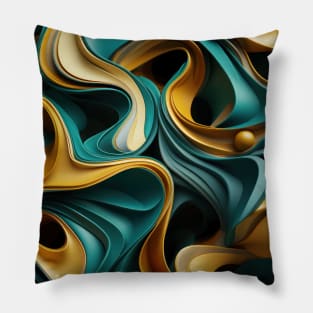 Funky Facade: Trompe-l’oeil Green Turquoise and Gold Pillow