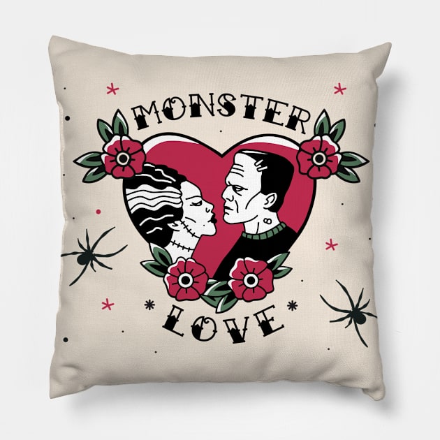 Monster Love // Bride of Frankenstein Vintage Tattoo Pillow by SLAG_Creative