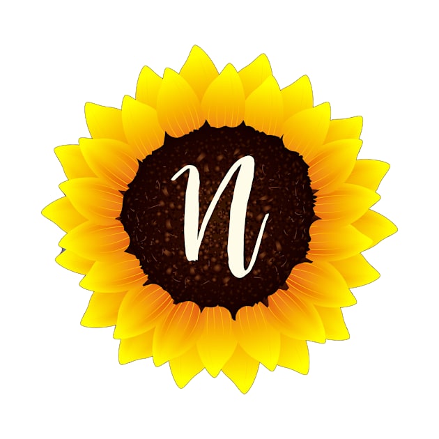 Floral Monogram N Bright Yellow Sunflower by floralmonogram