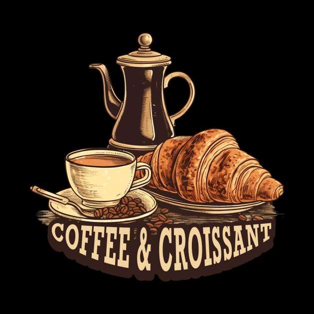 Coffee and Croissant Vintage Style by MetaBrush