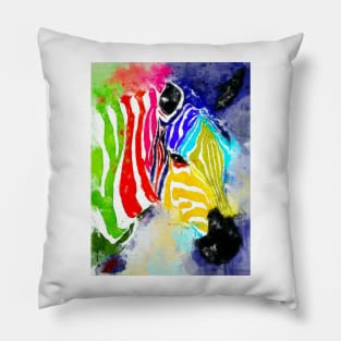 Watercolor Rainbow Zebra Pillow