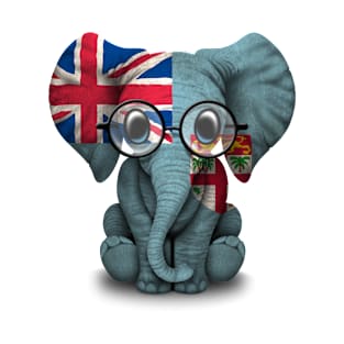 Baby Elephant with Glasses and Fiji Flag T-Shirt