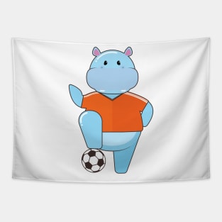 Hippo as Soccer player with Soccer ball Tapestry